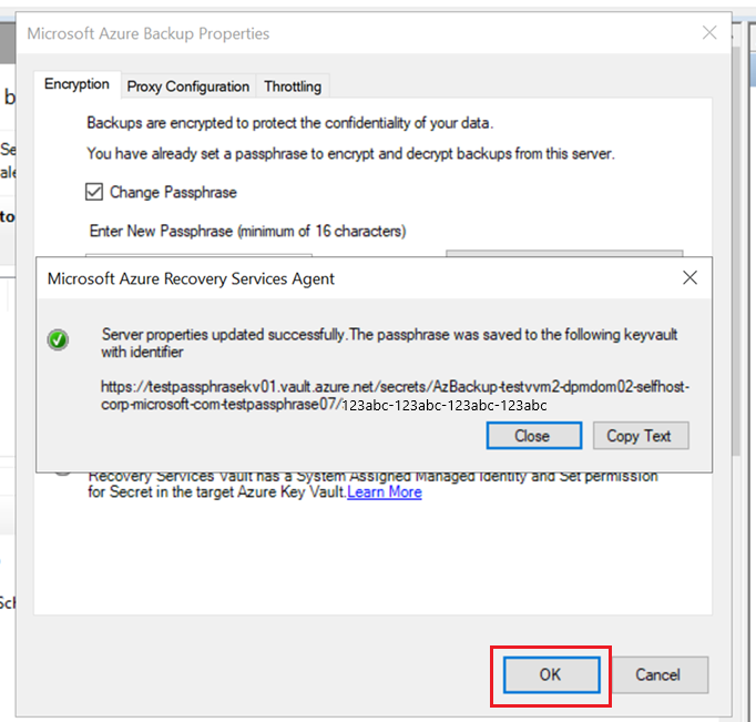 Screenshot shows an option to copy the identifier to the Secret gets created.