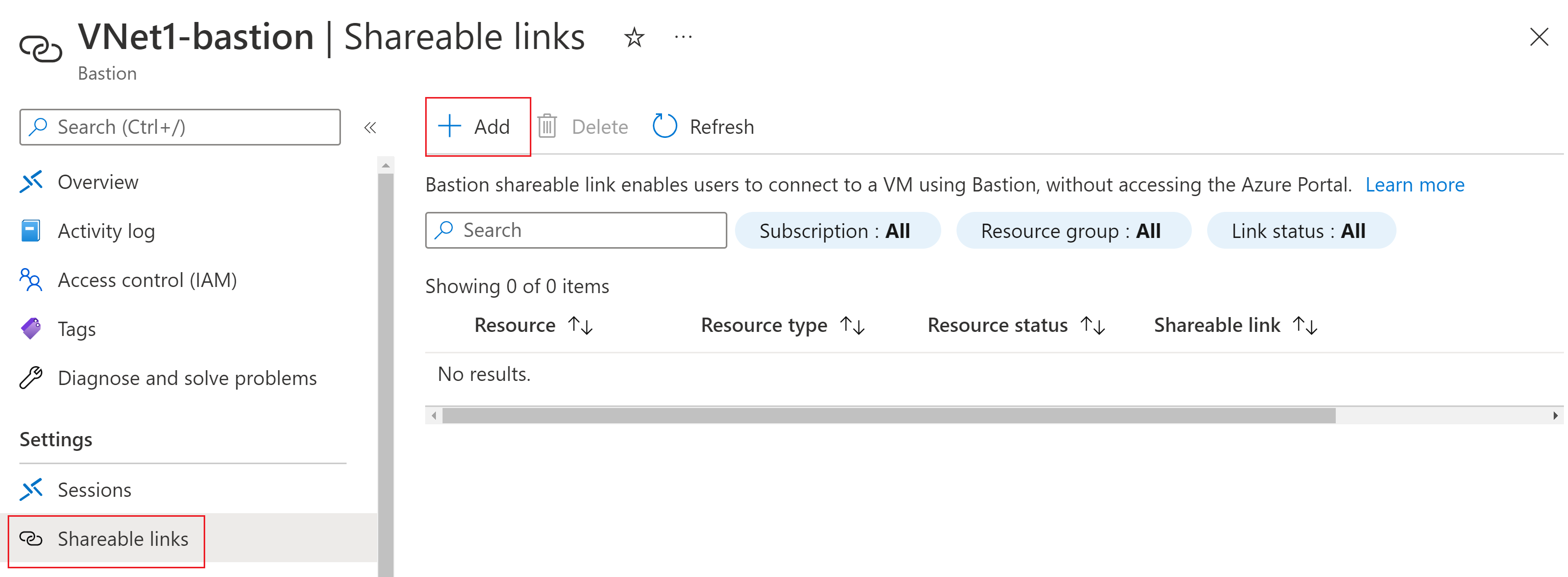 Screenshot shareable links page with + add.