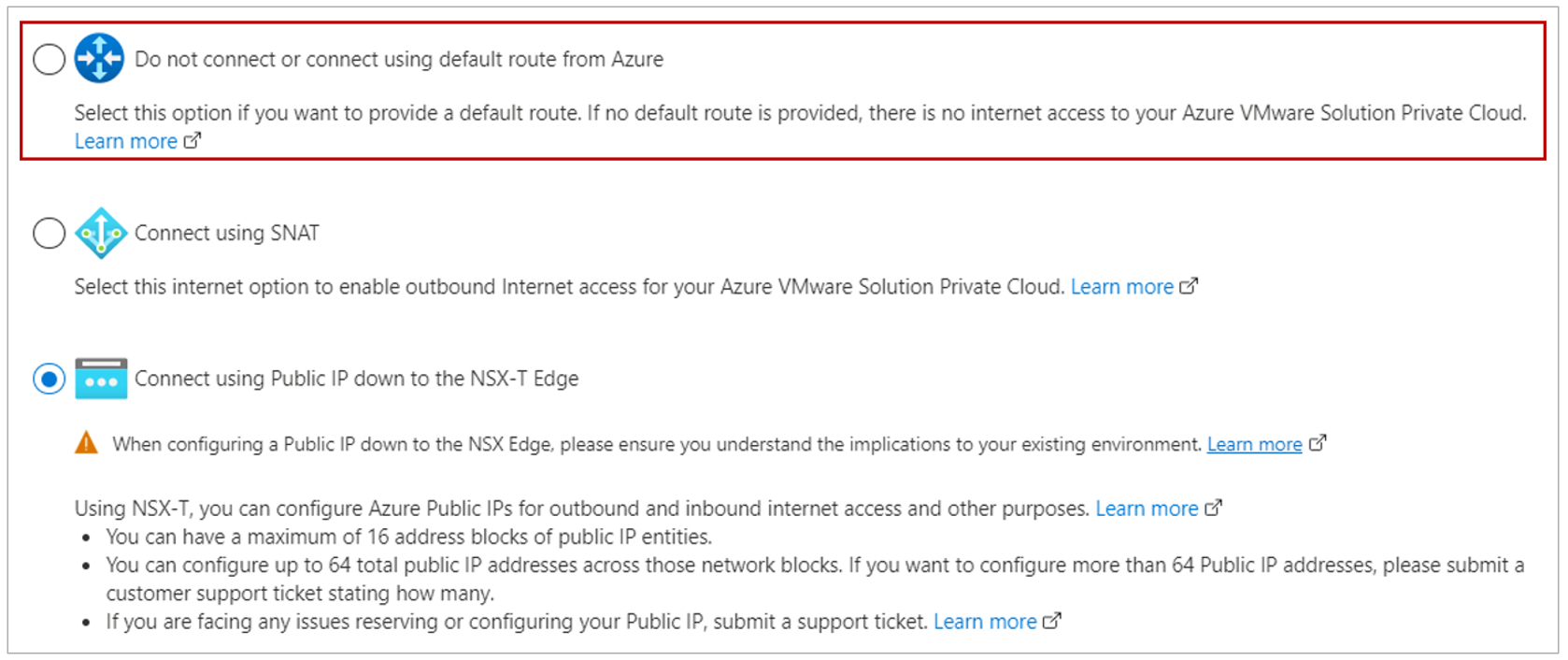 Diagram of Figure 6, which shows the Azure VMware Solution configuration to enable internet connectivity via internet edges in Azure Virtual Network.