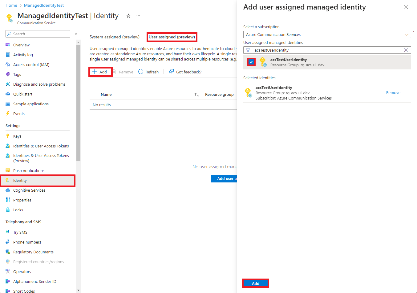 Screenshot that shows how to enable user assigned managed identity.