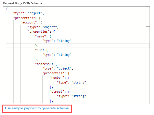 Screenshot showing Standard workflow, Request trigger, and option to use sample payload to generate schema.