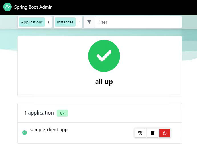 Screenshot that shows the overview of the Admin for Spring dashboard.