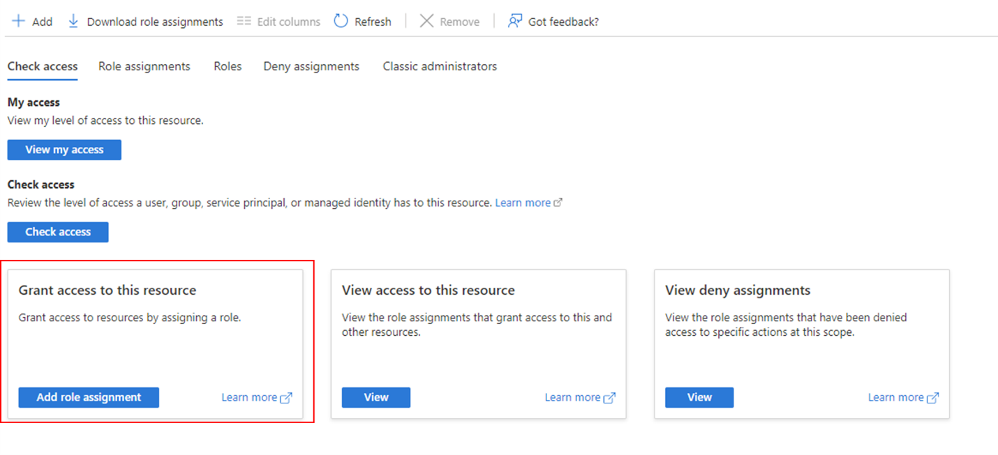 Screenshot of the Grant access to this resource option on the Access control page.