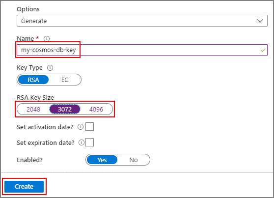 Screenshot of the dialog to create a new key.