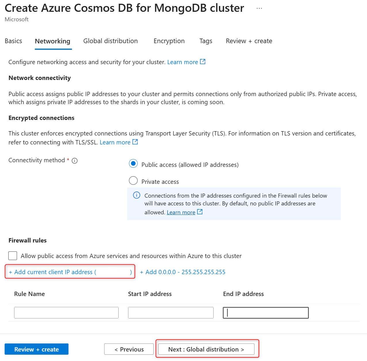 Screenshot of the networking settings for a cluster.