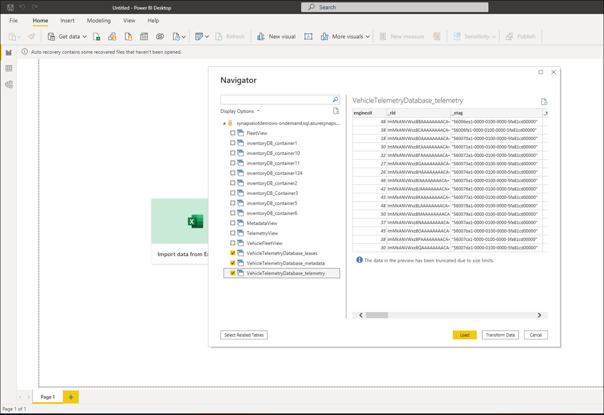 Screenshot that shows T-SQL views corresponding to the data in each container.