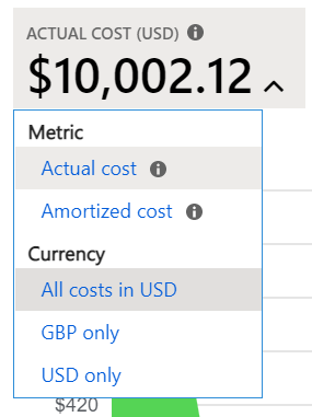 Screenshot showing the currency selector.