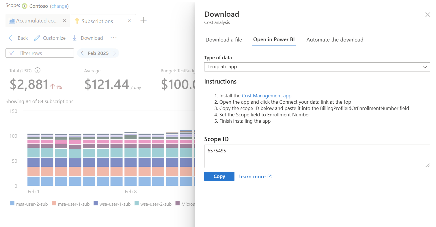 Screenshot showing the Download - Open in Power BI options.