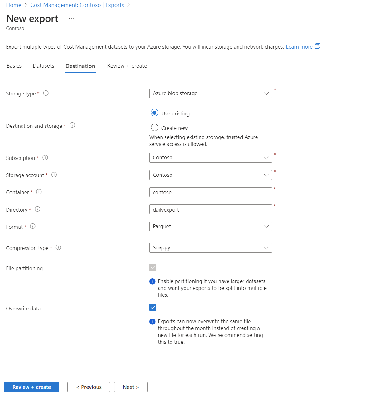 Screenshot showing the New export dialog.