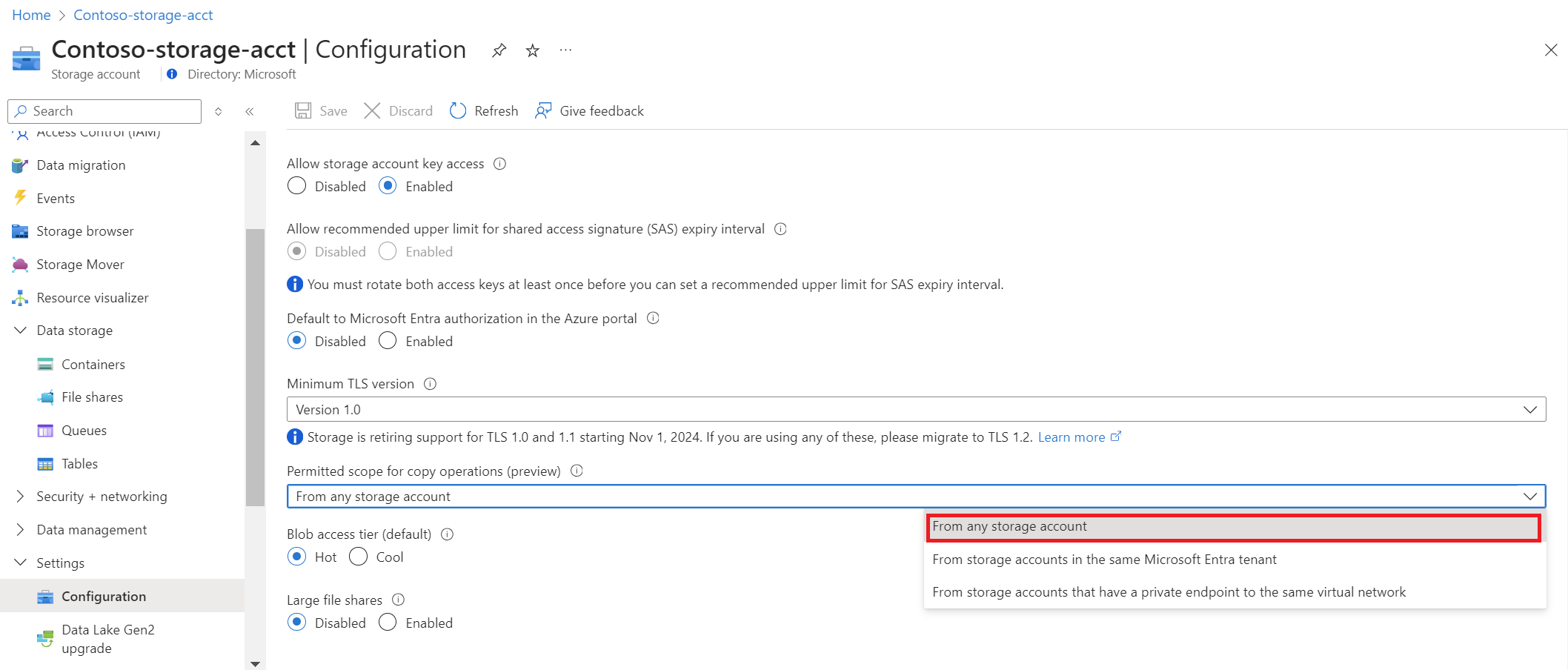 Screenshot showing From any storage account option set.