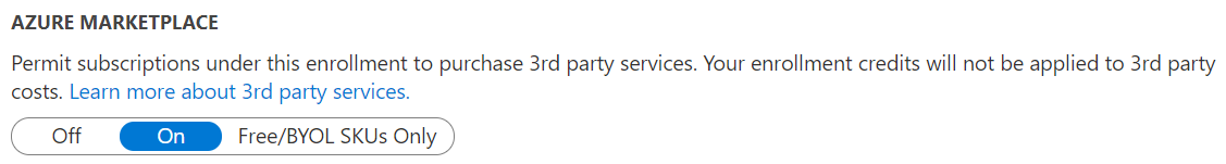 Screenshot showing the Azure Marketplace policy setting.