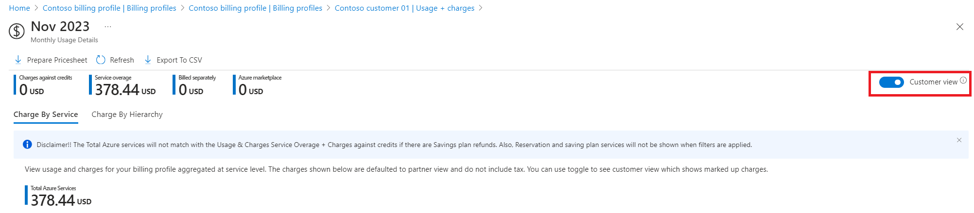 Screenshot showing the Customer view option.