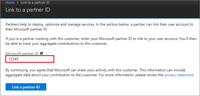 Screenshot showing the Link to a partner ID window.