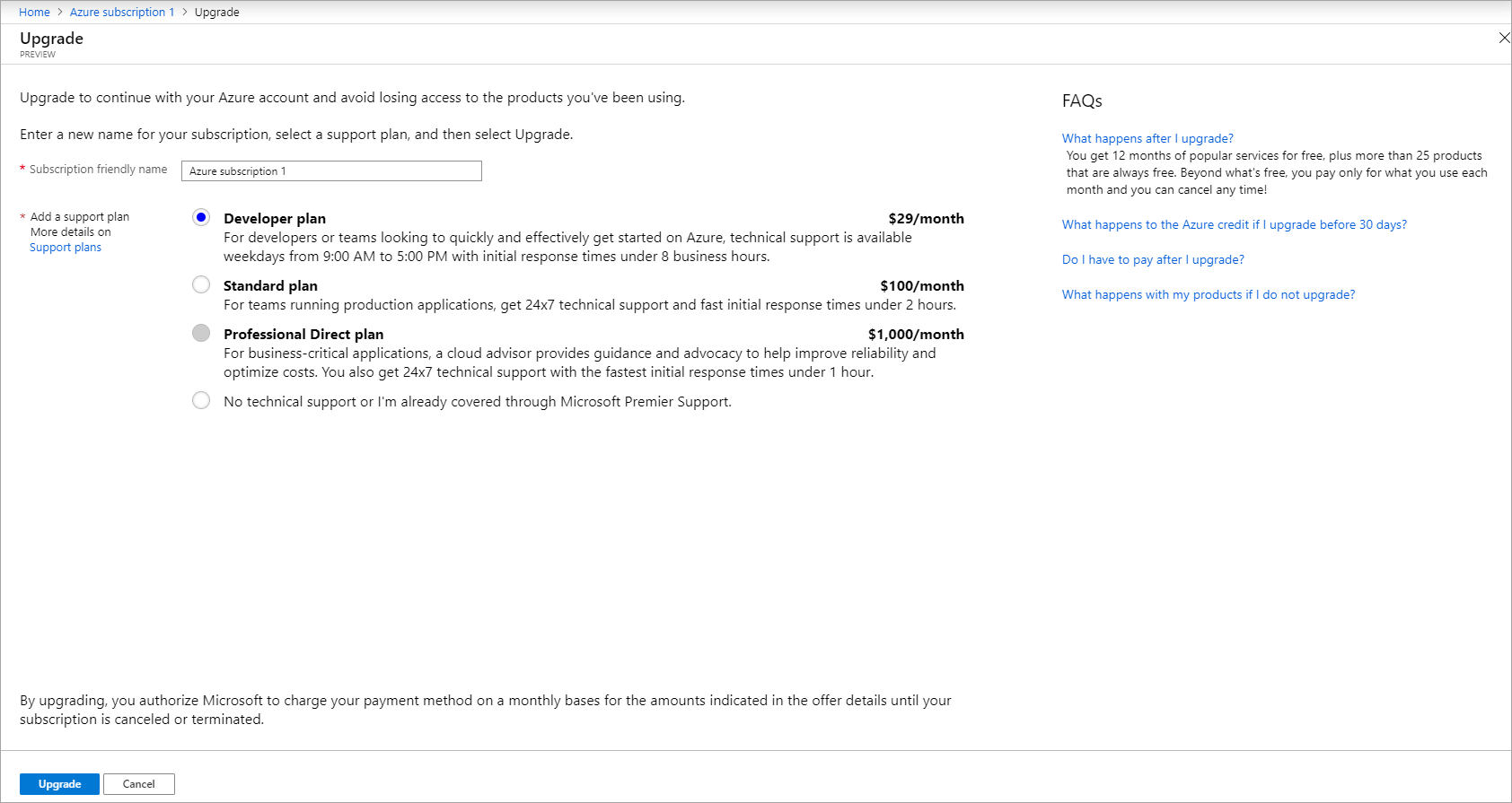 Screenshot that shows the subscription name.