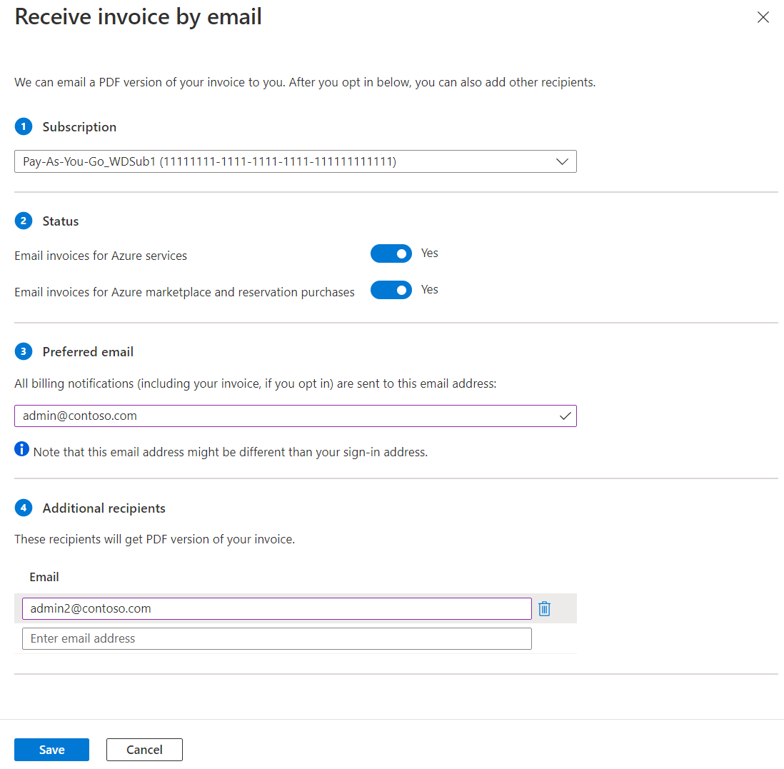 Screenshot showing the Receive invoice by email page.