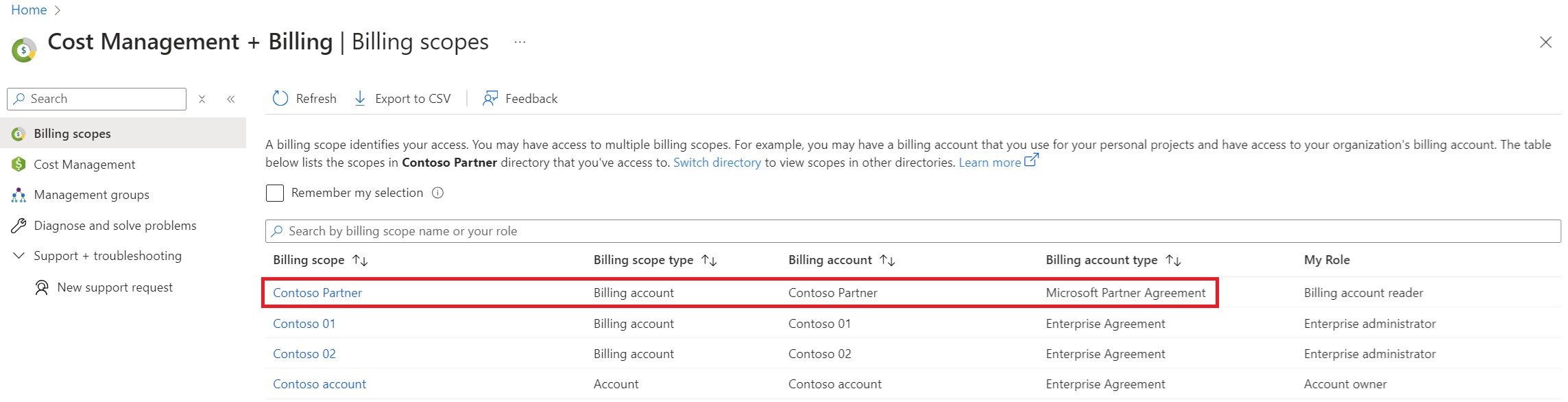 Screenshot showing select billing account.