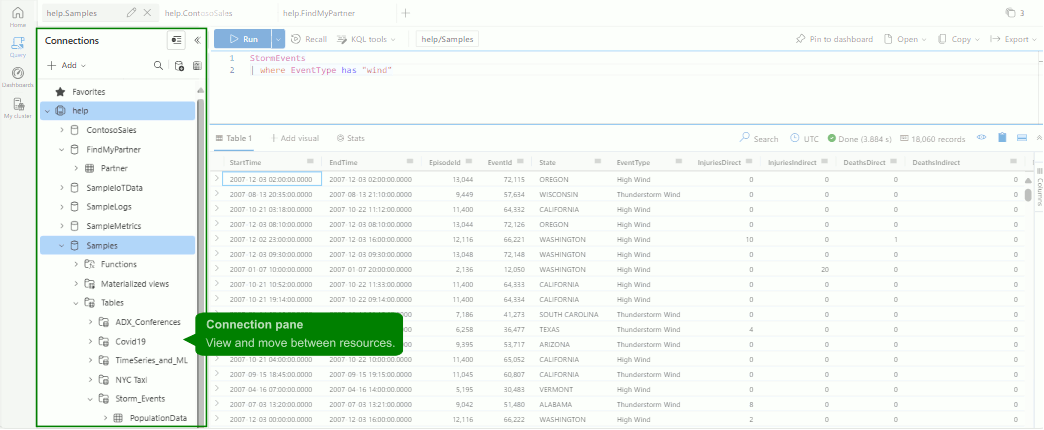 Moving image of query page overview.