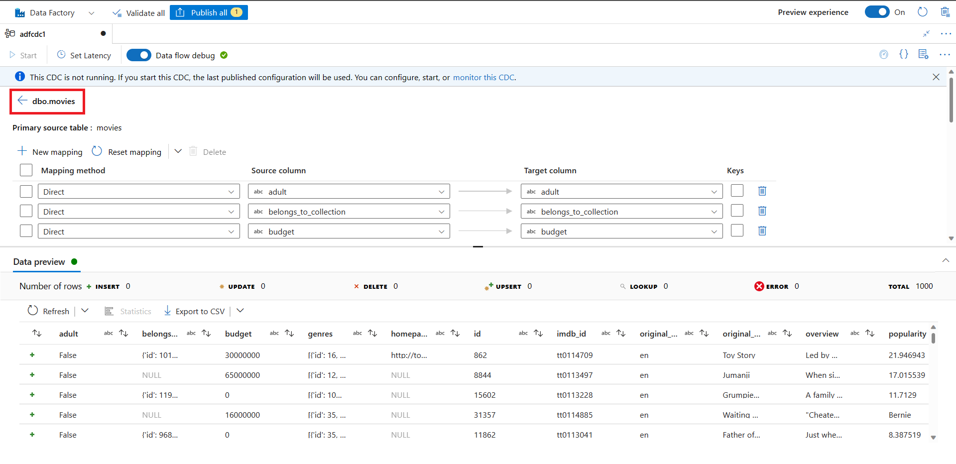 Screenshot of the button to go back to the table mapping page.