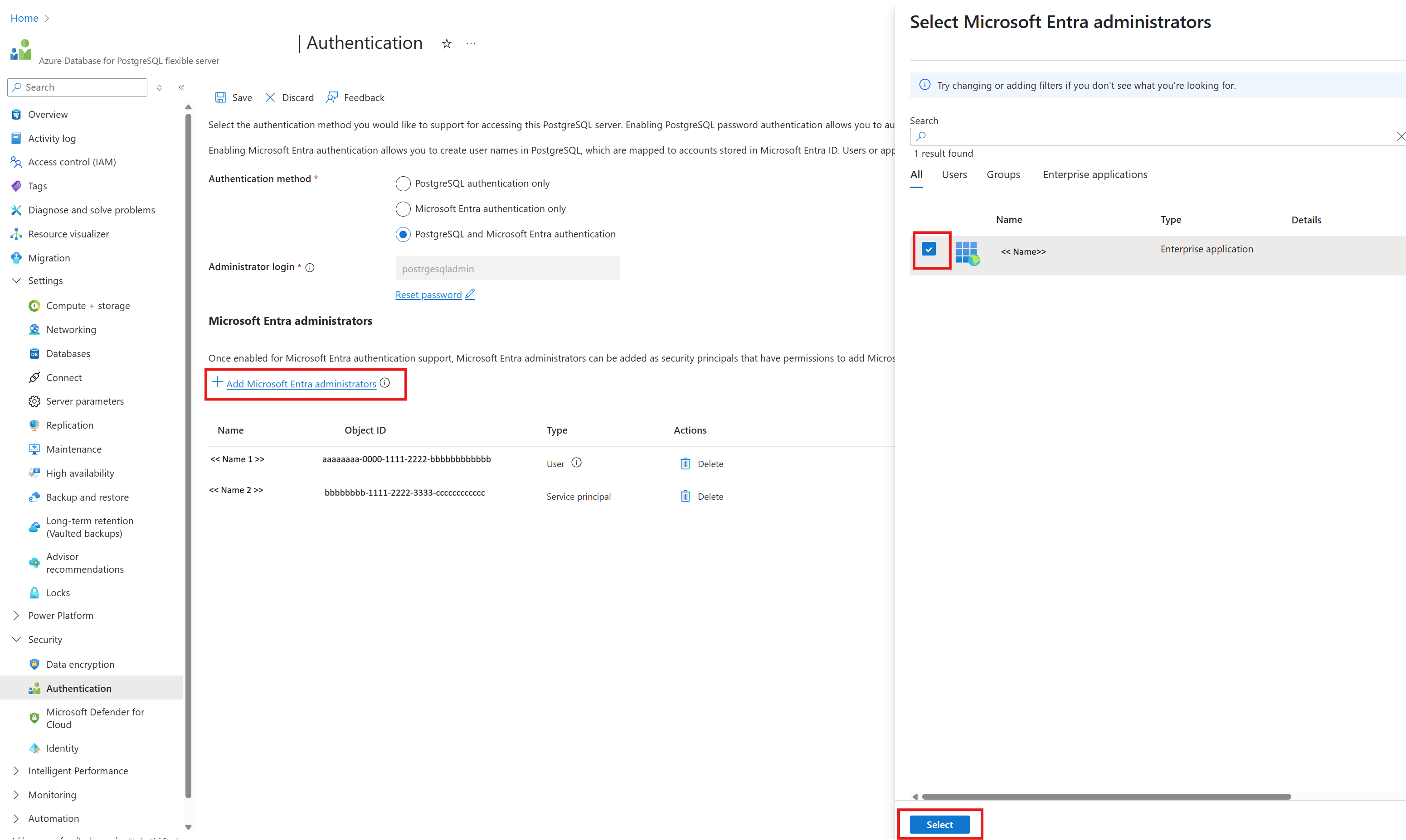 Screenshot of adding system assigned managed identity in the Azure Database for PostgreSQL configuration.