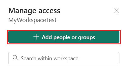 Screenshot shows Fabric workspace Manage access pane.
