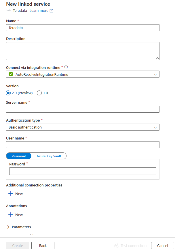 Configure a linked service to Teradata.