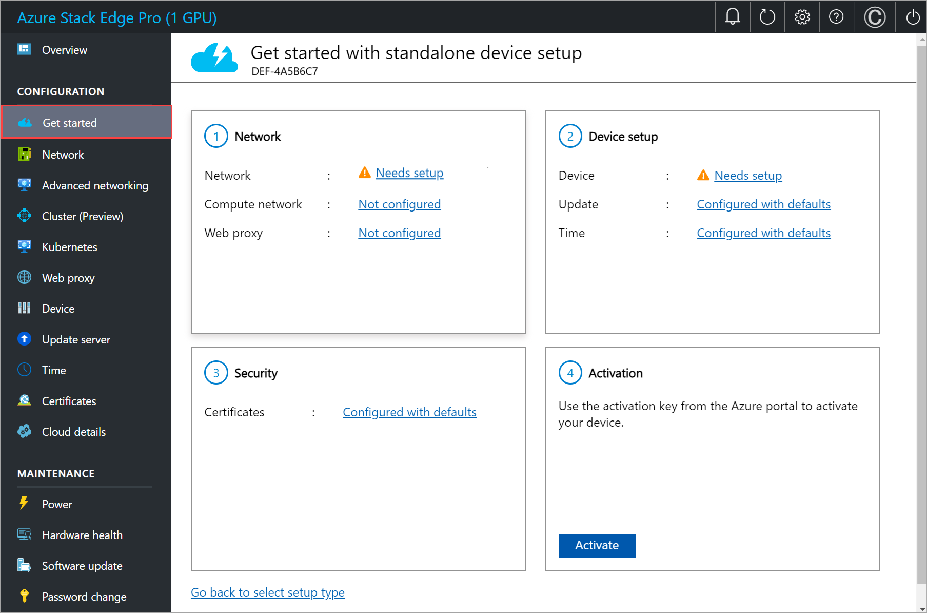 Screenshot of local web UI 'Network' tile for one node.