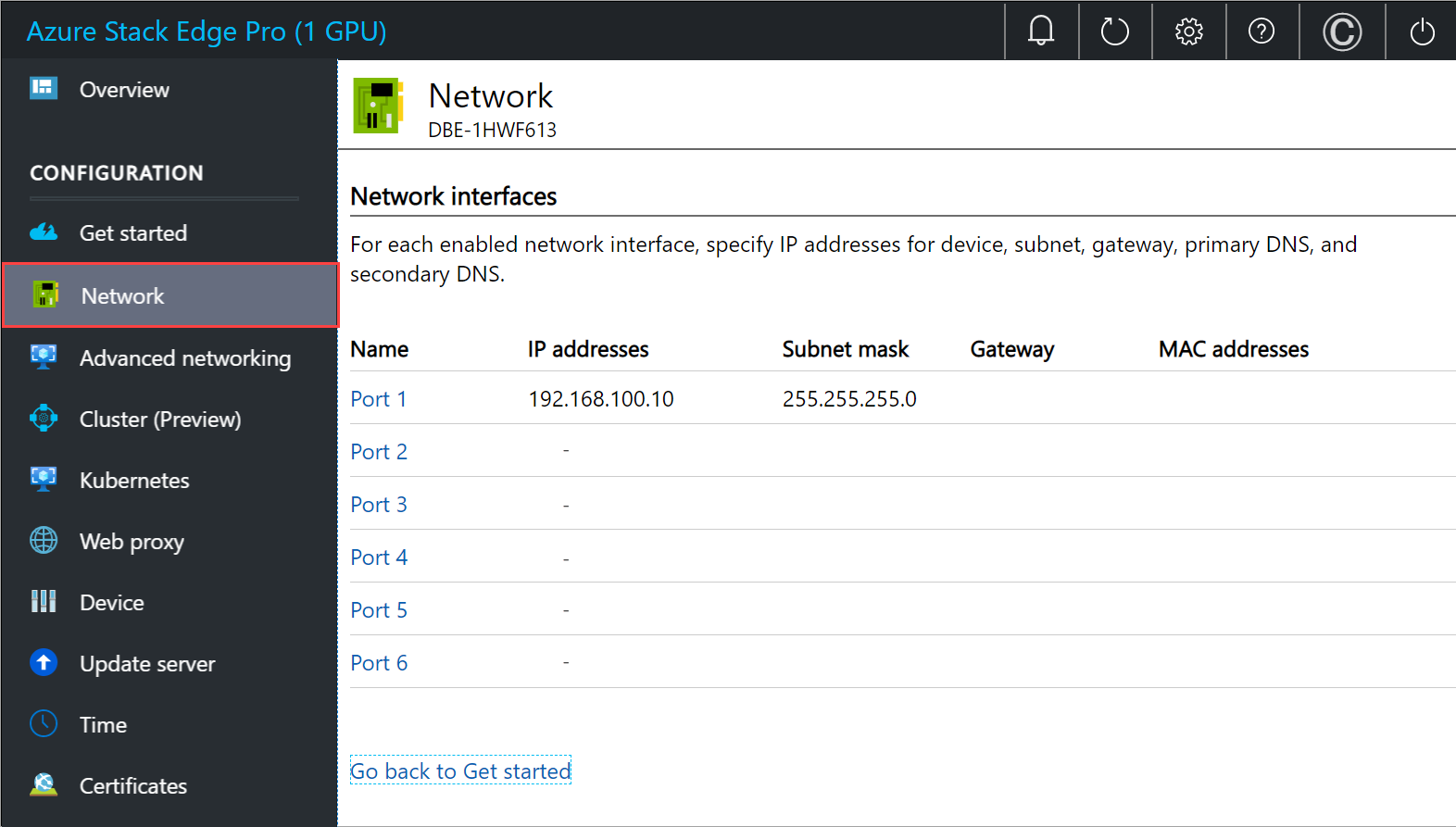 Screenshot of local web UI 'Network' page for one node.