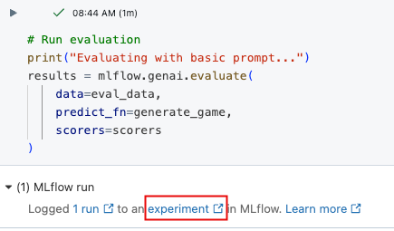 Link to MLflow experiment UI from notebook cell results.