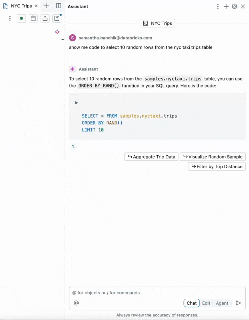 Run SQL code in assistant pane.