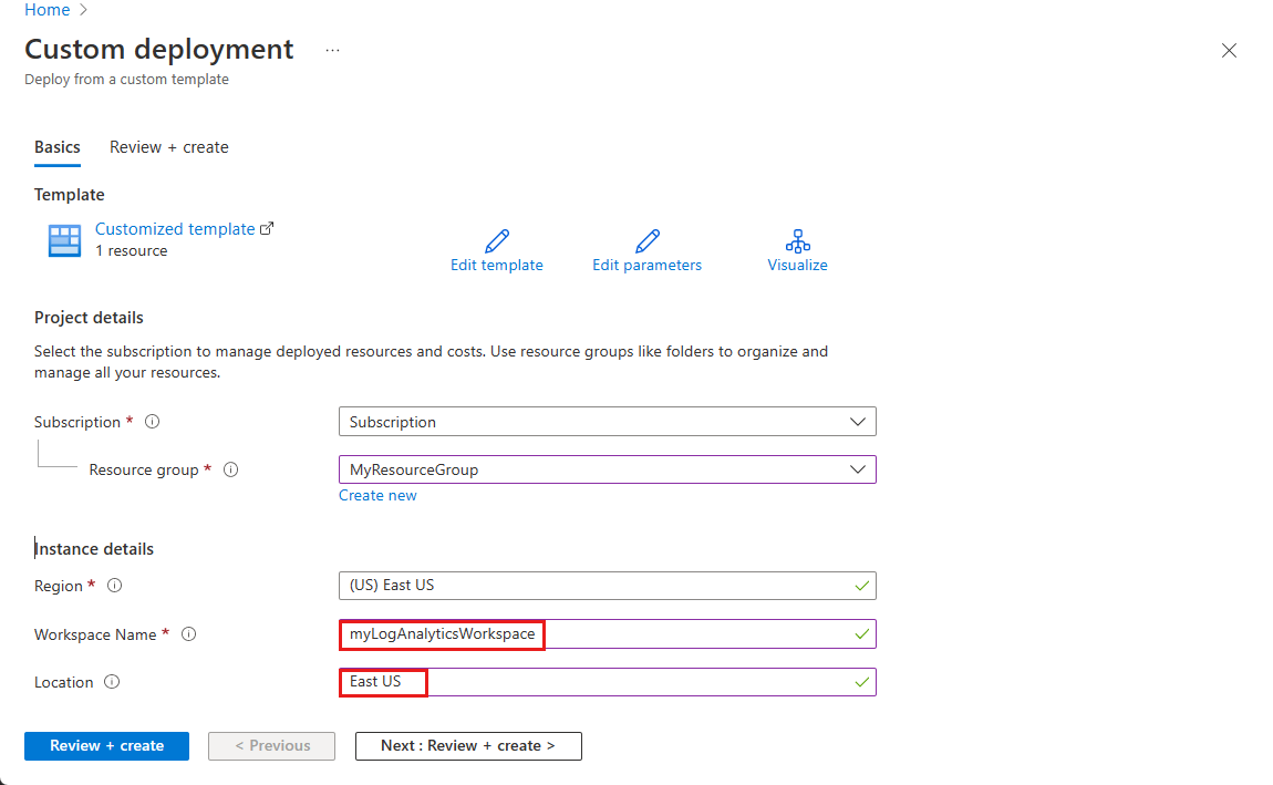 Screenshot of Azure Monitor alert rule template.