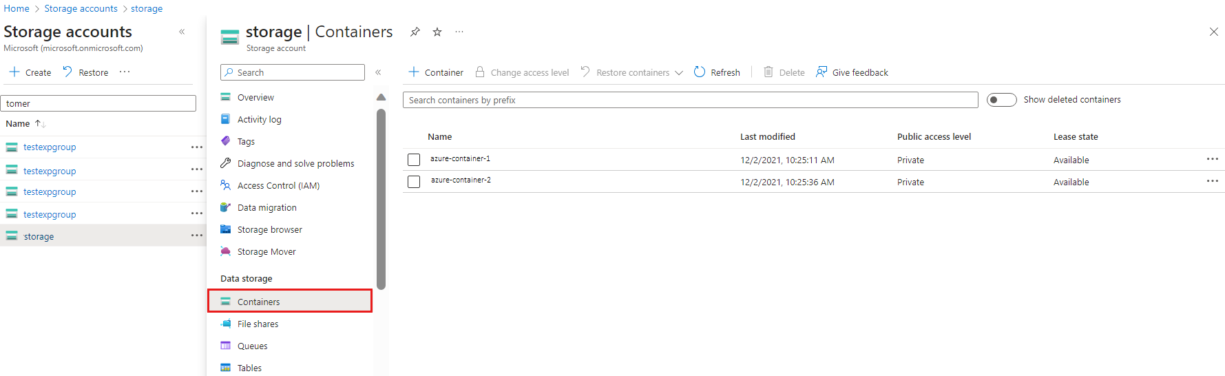 Screenshot showing where to navigate to select a container.