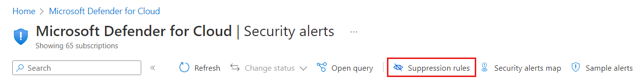 Screenshot that shows the suppression rule button in the Security Alerts page.