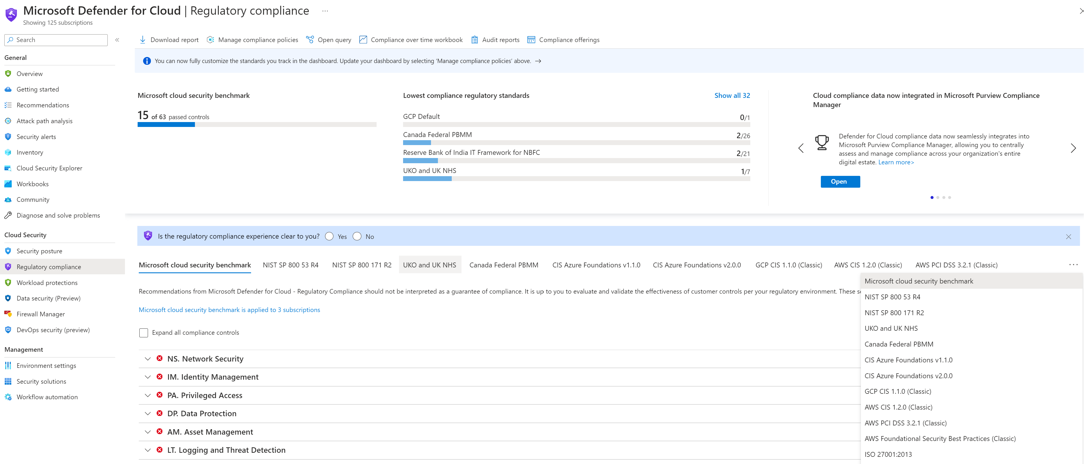 Screenshot showing the regulatory compliance dashboard.