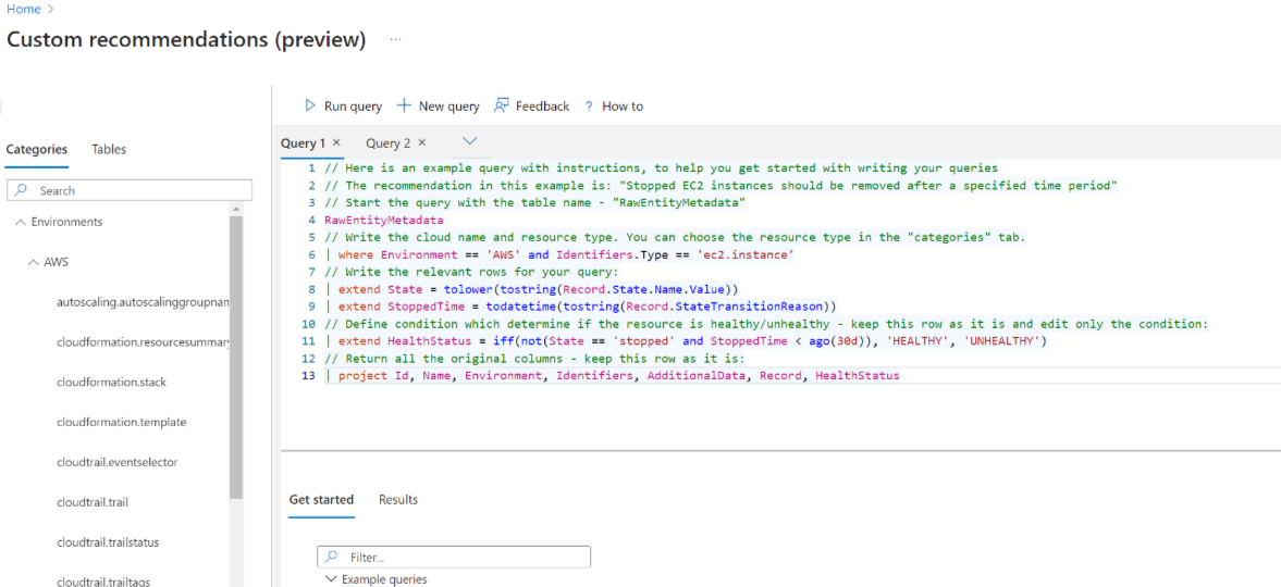Screenshot showing how to use the query editor.