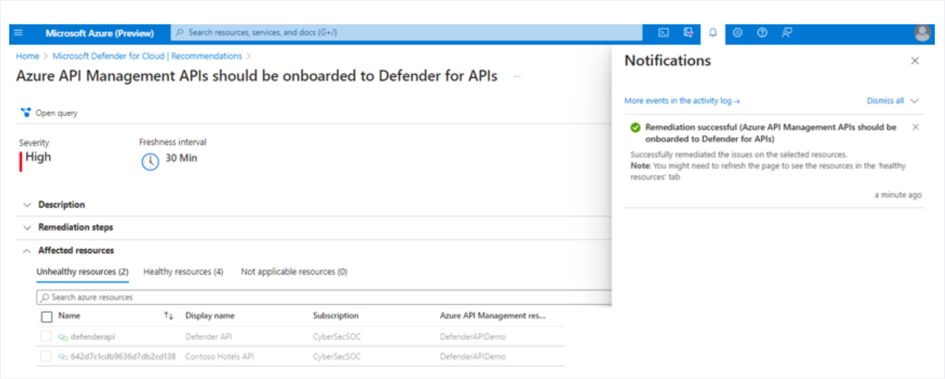 Screenshot that confirms that remediation was successful.