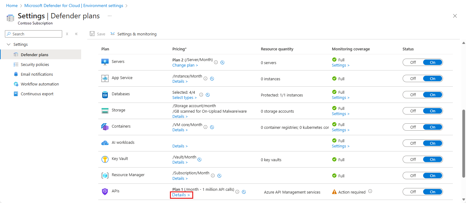 Screenshot that shows where to select API details.