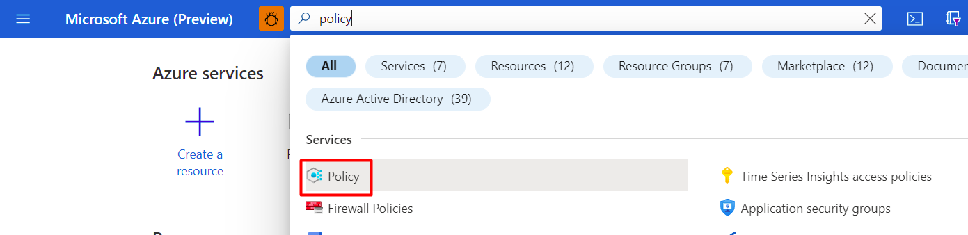 Screenshot that shows how to locate the Policy page.