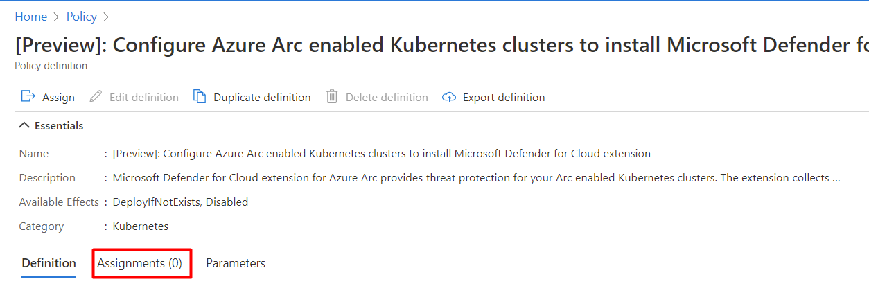 Screenshot that shows that no workspace is assigned for Azure Arc.