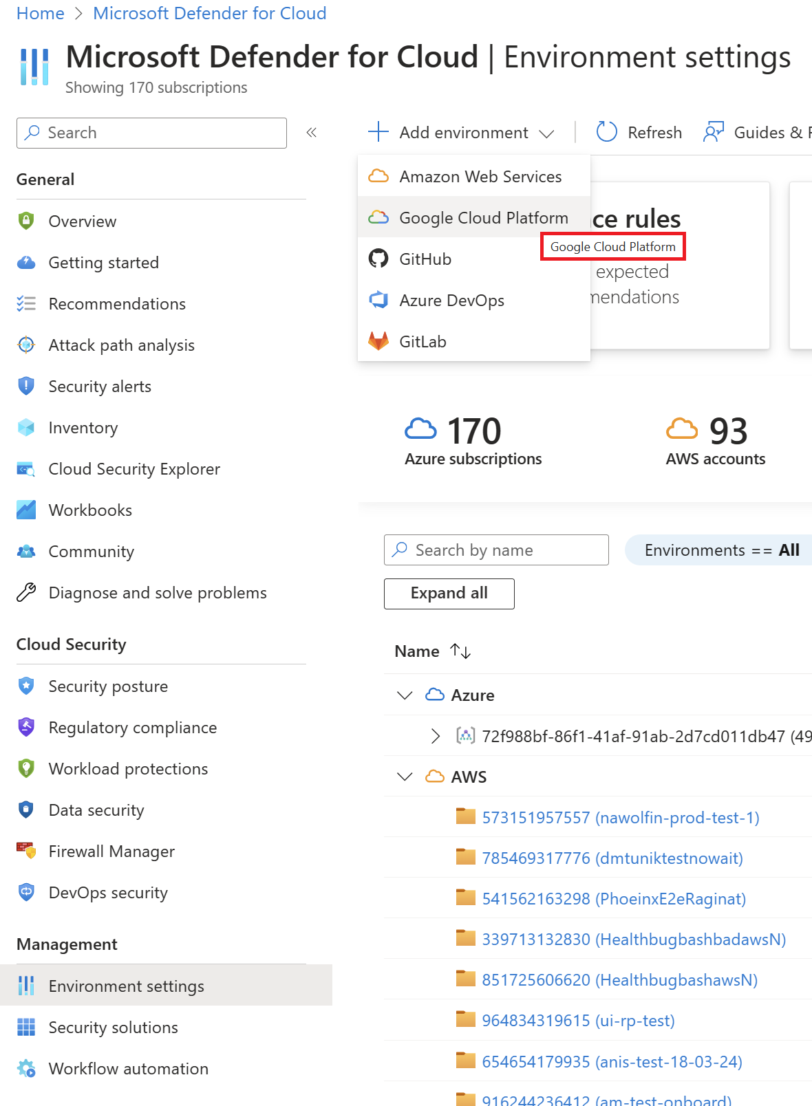 Screenshot of selections for adding a GCP environment in Microsoft Defender for Cloud.