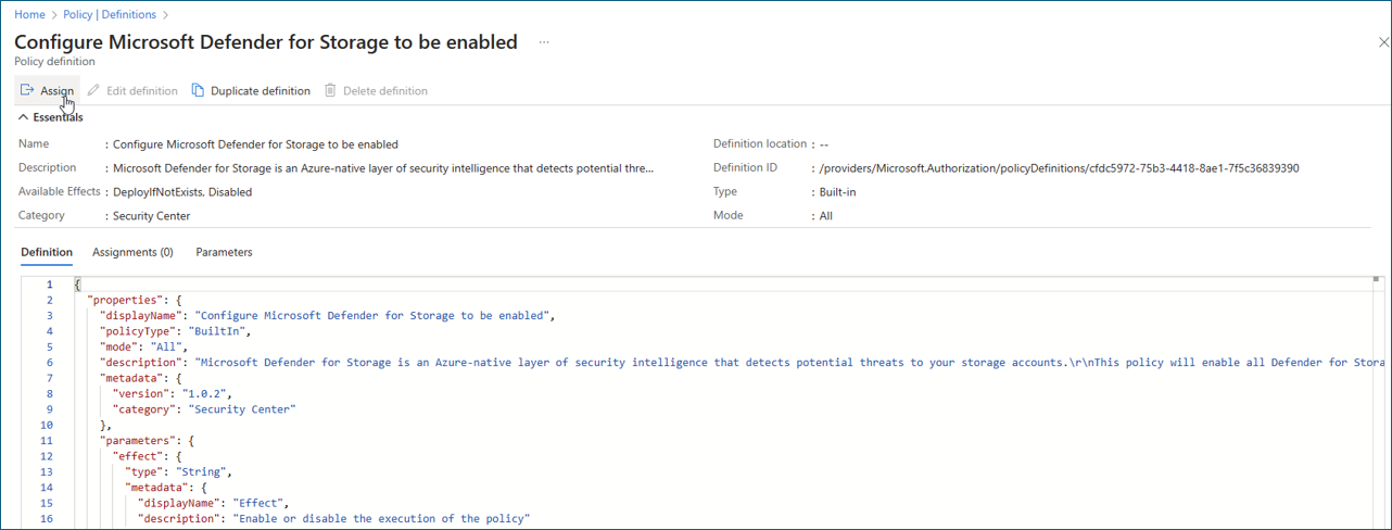 Screenshot that shows where to assign a policy.