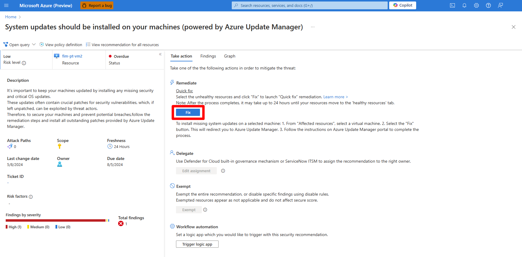 Screenshot that shows where the fix button is located.