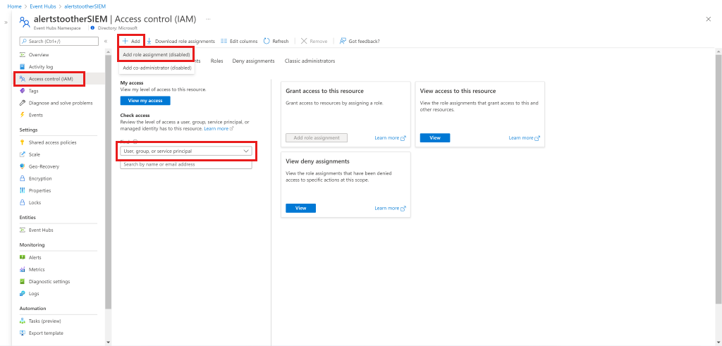 Screenshot of adding a role assignment.