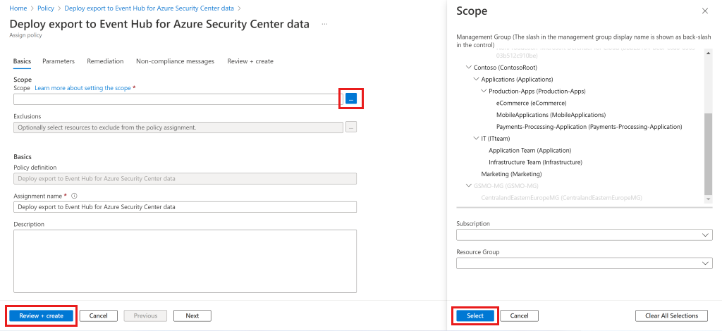 Screenshot of assignment for the export policy.