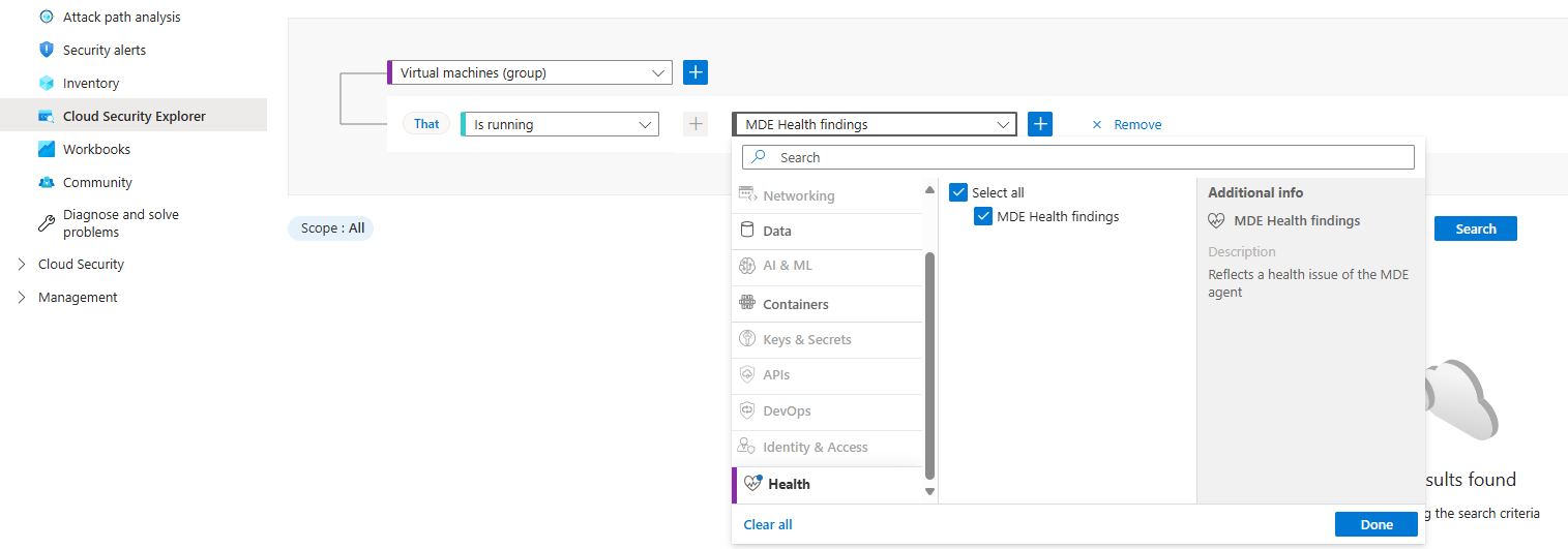 Screenshot of query of healthy virtual machines.