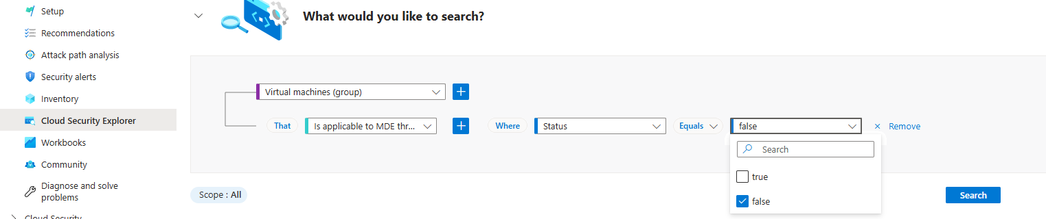 Screenshot of query of virtual machines where Defender for Endpoint isn't applicable.