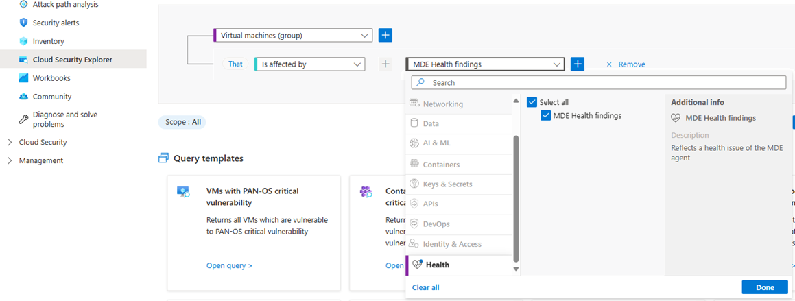 Screenshot of query of unhealthy virtual machines.