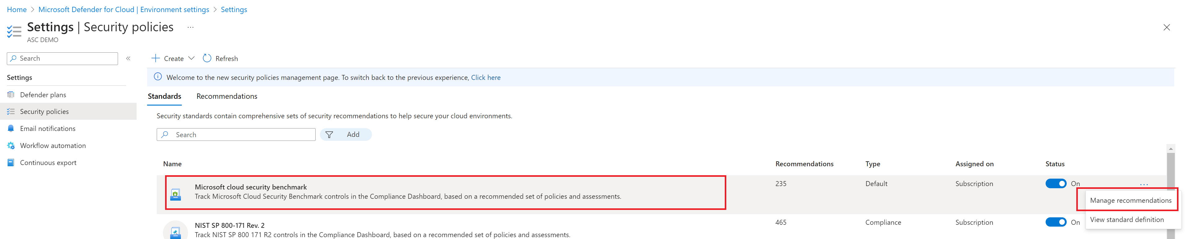 Screenshot showing the manage effect and parameters screen for a given recommendation.