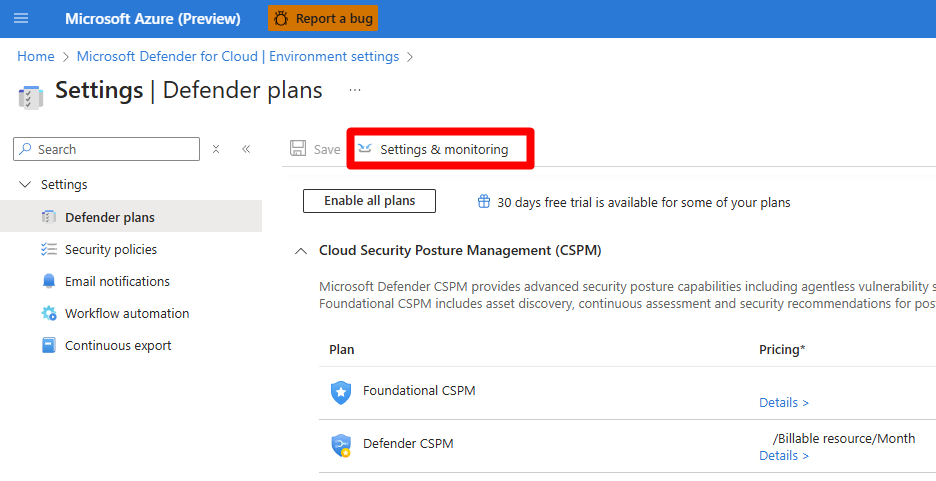Screenshot that shows the location of the settings and monitoring button.