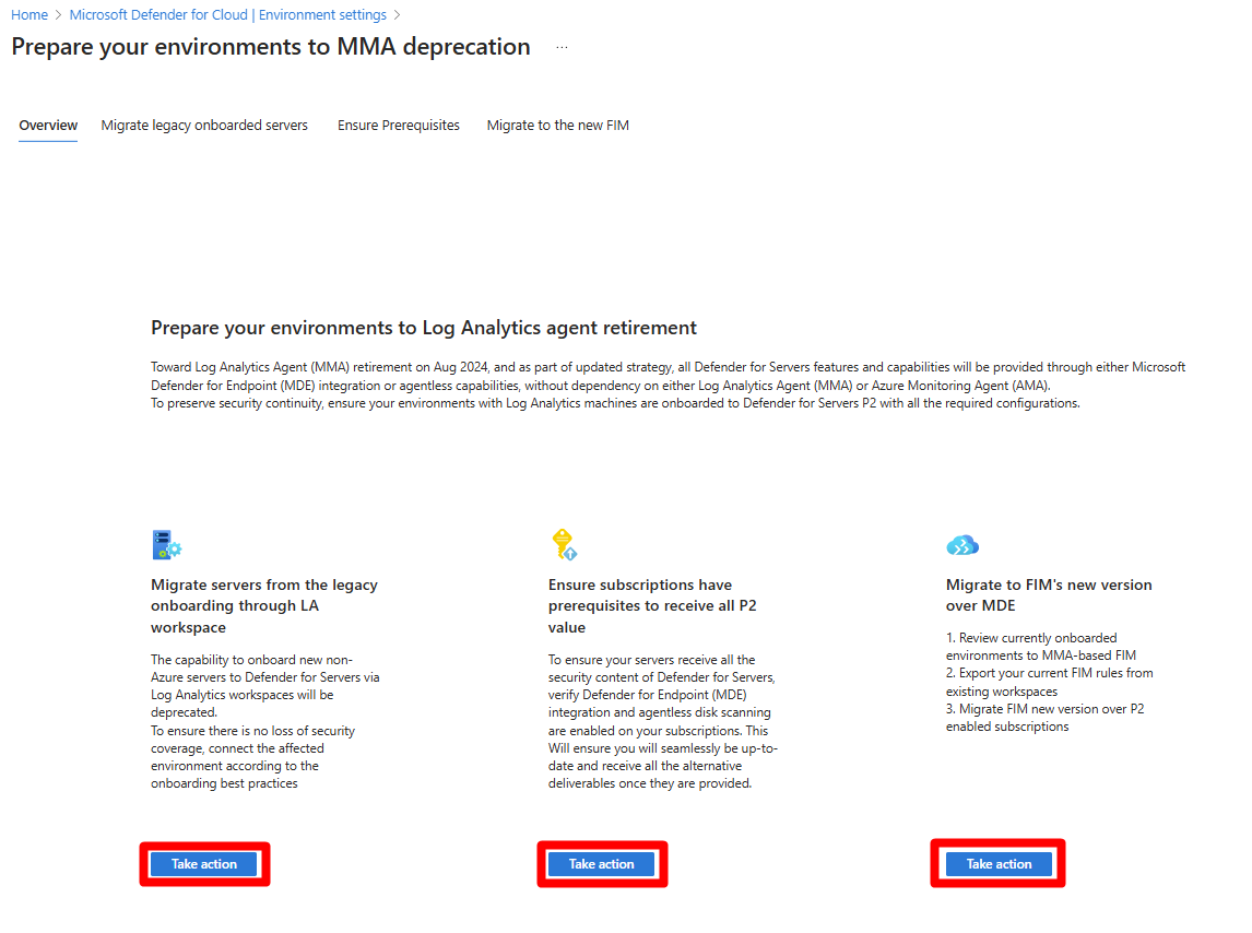 Screenshot that shows where the take action button is located for all of the options.