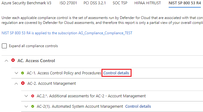 Screenshot that shows you where to navigate to select control details on the screen.